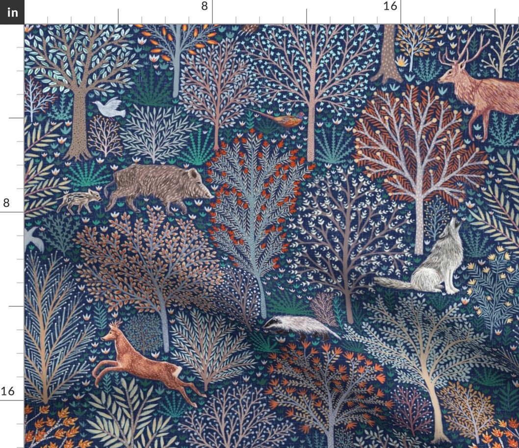 Forest animals on blue background