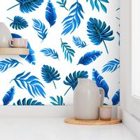 Blue palm watercolor wallpaper //  tropical blue palm