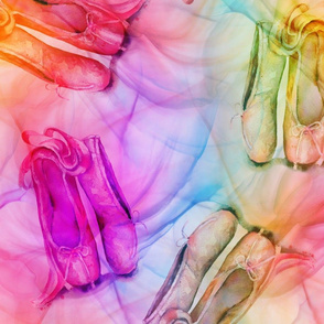 large BALLET SHOES TULLE AND ORGANZA BRIGHT RAINBOW on white watercolor