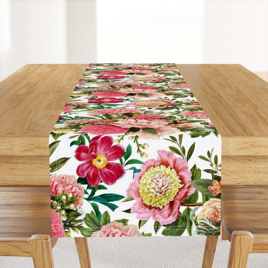 18" Pierre-Joseph-Redoute Roses and Peonies bouquets, english rose fabric, fabric on white