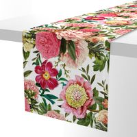 18" Pierre-Joseph-Redoute Roses and Peonies bouquets, english rose fabric, fabric on white