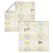 18" Spring Florals Mix with Little Animals on Farm on  green