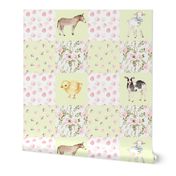 18" Spring Florals Mix with Little Animals on Farm on  green