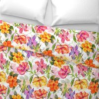 18" Tropical hand drawn colorful hibiscus flowers, hibiscus fabric,