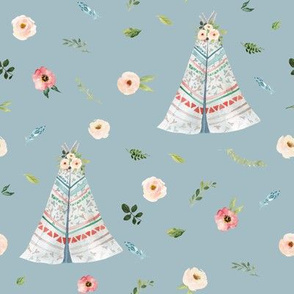 8" Woodland Floral Teepee // Tower Gray Blue