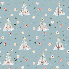 4" Woodland Floral Teepee // Tower Gray Blue