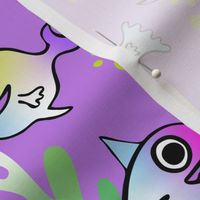 Watercolor Funny Fish on Purple