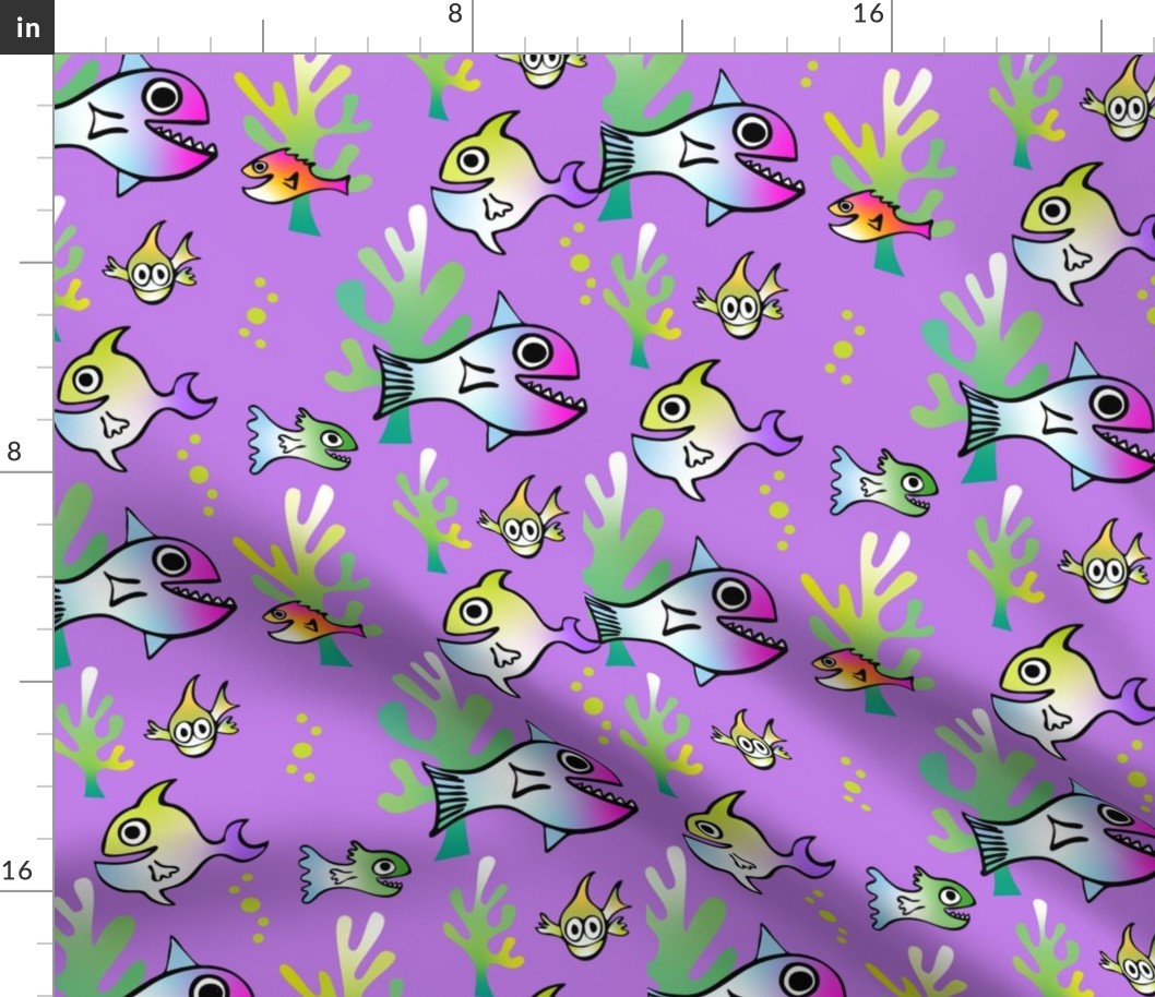 Watercolor Funny Fish on Purple