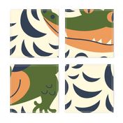 Hippo Hive // Alligator, Hippo & Toucan // Cornsilk Colorway // Cute Animals // Funny Kids // Playroom // Huge Scale Fabric