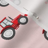 red tractors on pink - farm themed fabric C18BS