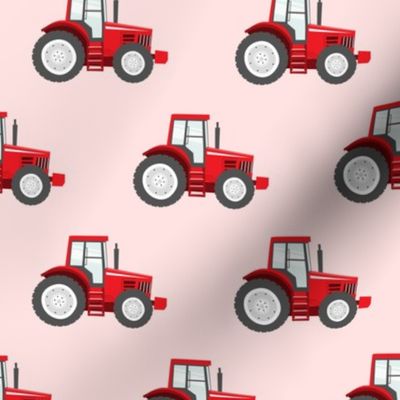 red tractors on pink - farm themed fabric C18BS