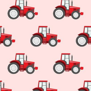 red tractors on pink - farm themed fabric C18BS