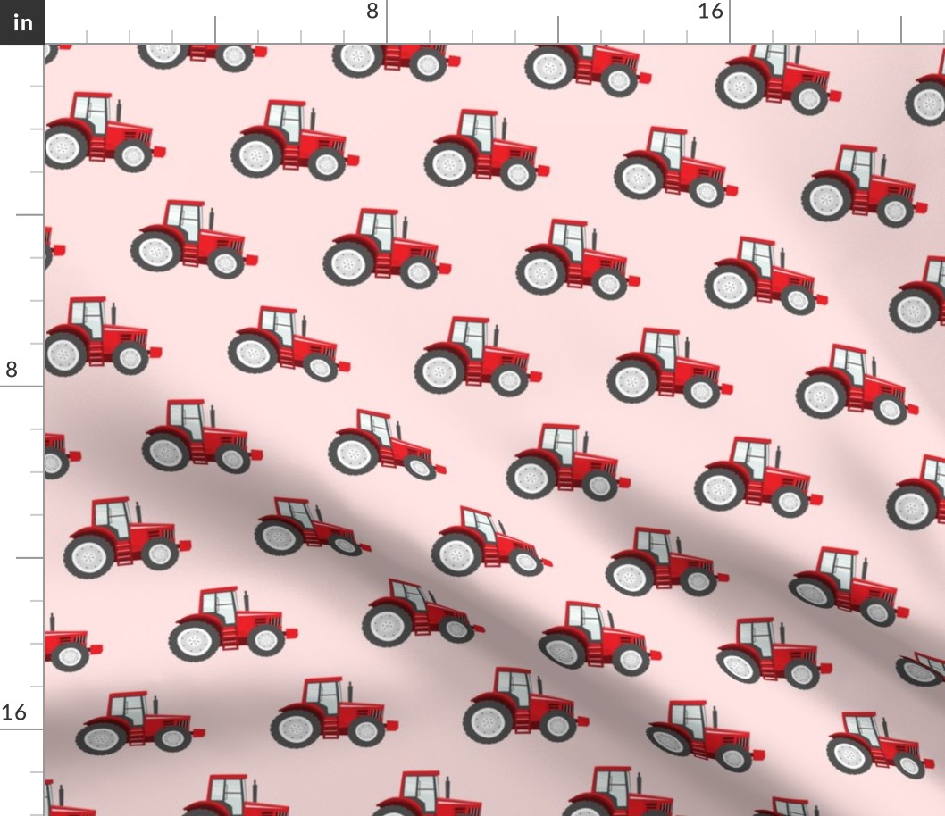 red tractors on pink - farm themed fabric C18BS