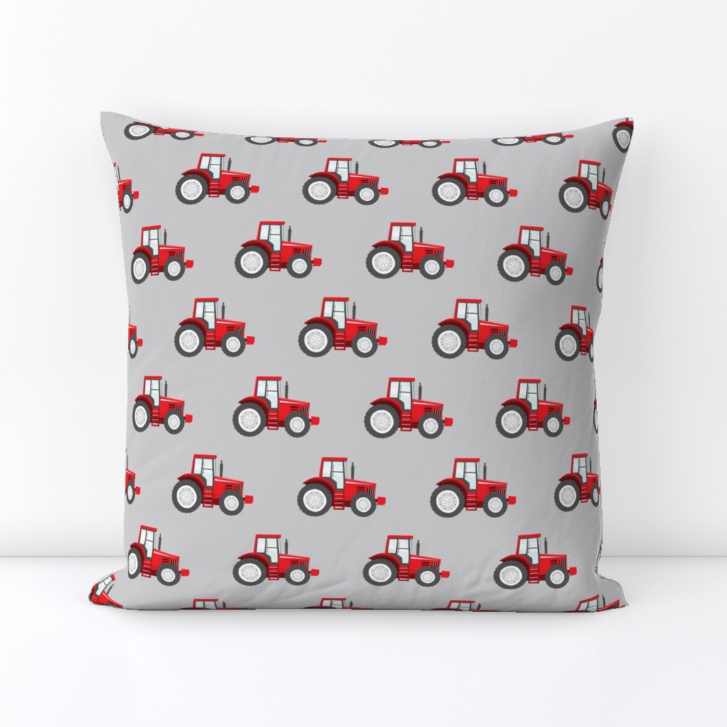 red tractors on grey - farm themed fabric C18BS
