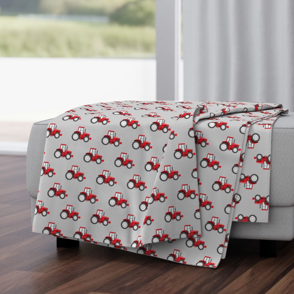 red tractors on grey - farm themed fabric C18BS