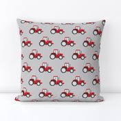 red tractors on grey - farm themed fabric C18BS