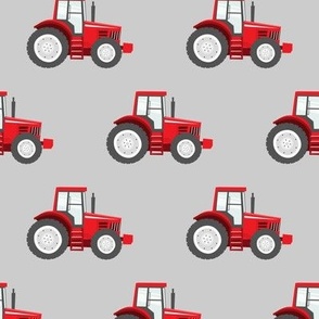 red tractors on grey - farm themed fabric C18BS