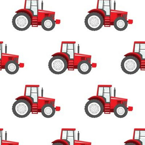 red tractors on white - farm themed fabric C18BS