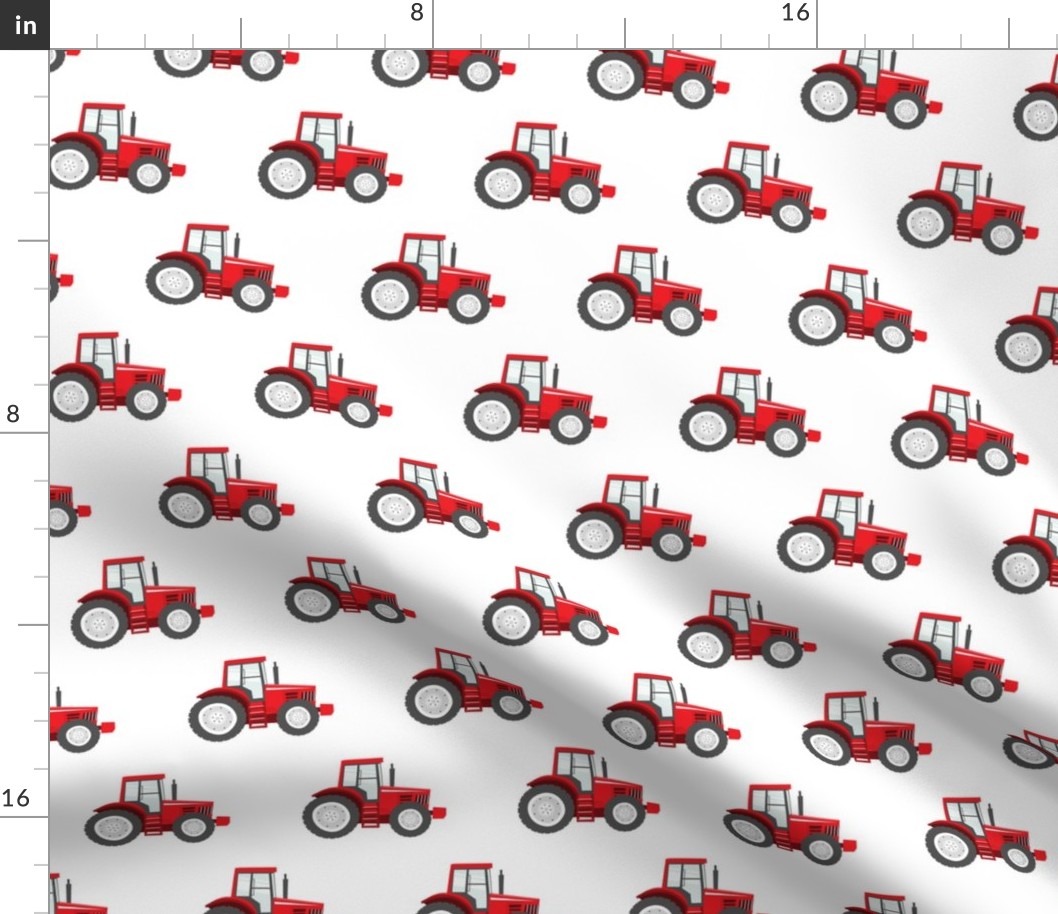 red tractors on white - farm themed fabric C18BS