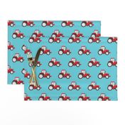 red tractors on blue - farm themed fabric C18BS