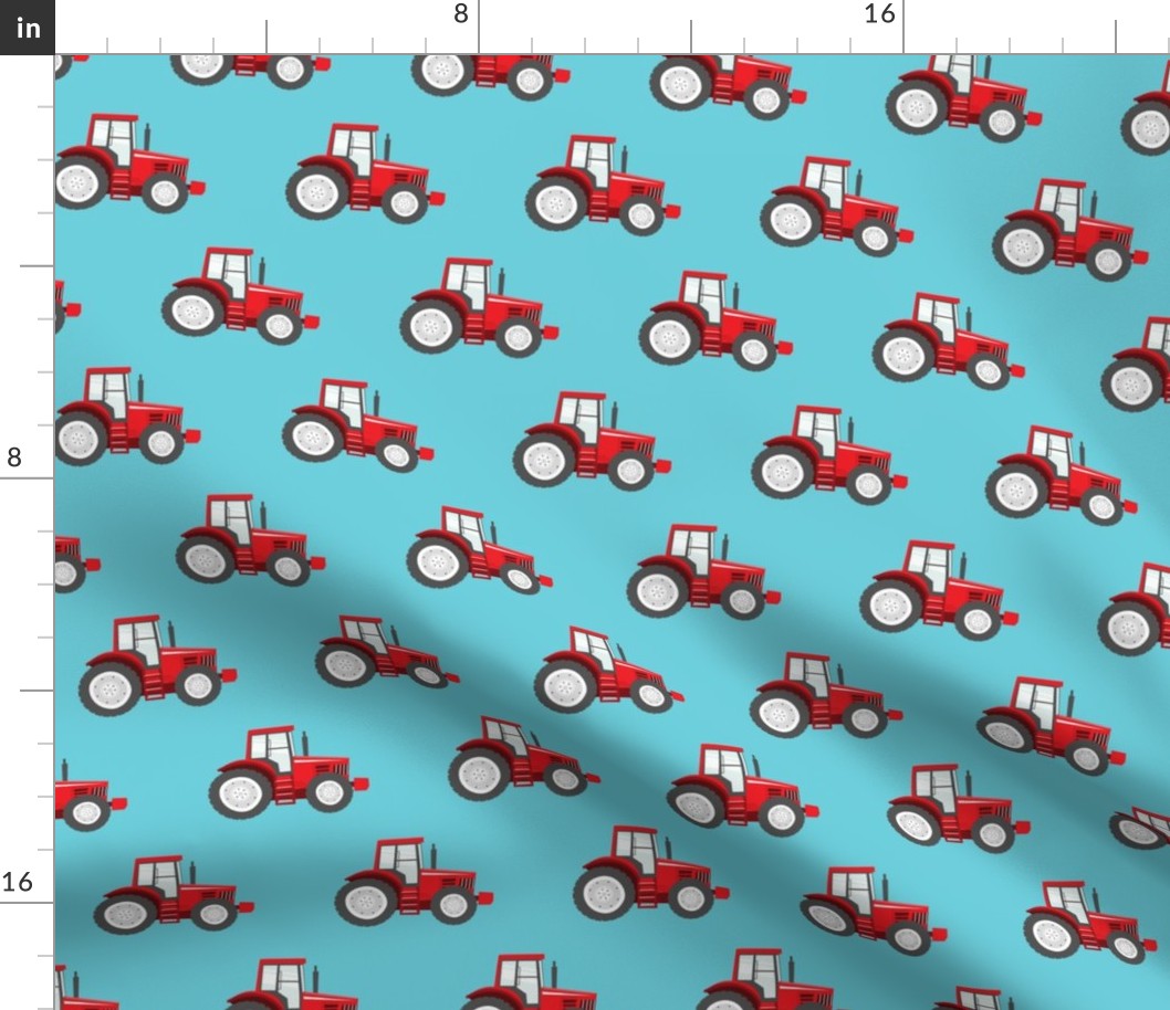 red tractors on blue - farm themed fabric C18BS