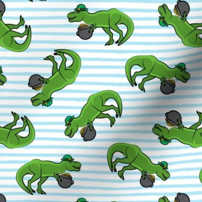 St Patty's Day T-Rex - blue stripes - Saint Patrick's Day