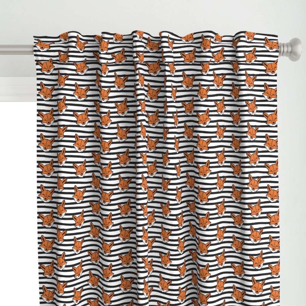 Small scale // Friendly Geometric Foxes // striped black and white lines background white and orange geometric fox animal