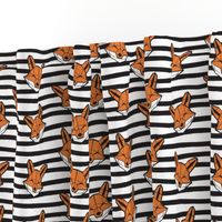 Small scale // Friendly Geometric Foxes // striped black and white lines background white and orange geometric fox animal