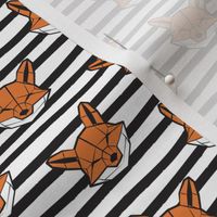 Tiny scale // Friendly Geometric Foxes // striped black and white lines background white and orange geometric fox animal