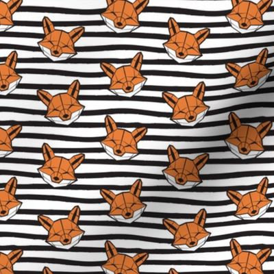 Tiny scale // Friendly Geometric Foxes // striped black and white lines background white and orange geometric fox animal