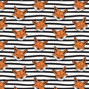 Tiny scale // Friendly Geometric Foxes // striped black and white lines background white and orange geometric fox animal