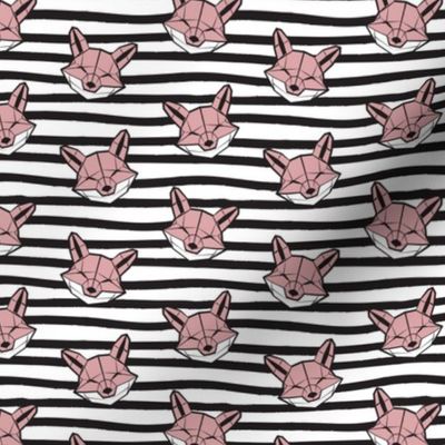 Tiny scale // Friendly Geometric Foxes // striped black and white background white and pink blush geometric fox animal