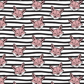 Tiny scale // Friendly Geometric Foxes // striped black and white background white and pink blush geometric fox animal