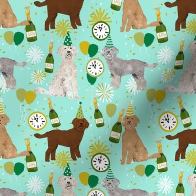 golden doodle dog fabric - dog pattern fabric, nye, new years eve, new years fabric - mint