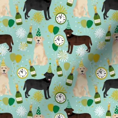 labrador dog fabric - mixed coats new years eve fabric - nye, lab dogs, lab dog fabric, - minty blue