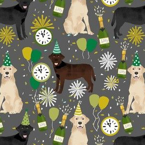 labrador dog fabric - mixed coats new years eve fabric - nye, lab dogs, lab dog fabric, - grey