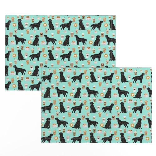 flat coated retriever coffee pattern fabric - dog fabric, dogs fabric, cute dog, flat coated retriever dog -  mint