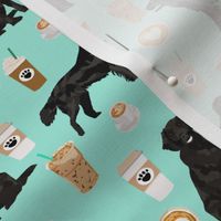 flat coated retriever coffee pattern fabric - dog fabric, dogs fabric, cute dog, flat coated retriever dog -  mint