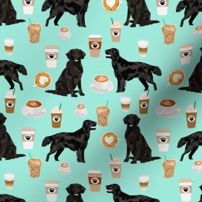 flat coated retriever coffee pattern fabric - dog fabric, dogs fabric, cute dog, flat coated retriever dog -  mint