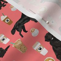 flat coated retriever coffee pattern fabric - dog fabric, dogs fabric, cute dog, flat coated retriever dog -  salmon