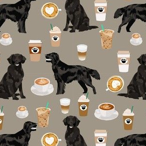 flat coated retriever coffee pattern fabric - dog fabric, dogs fabric, cute dog, flat coated retriever dog - brown