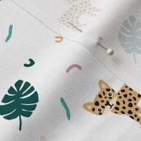 Dots and cats botanical jungle baby tiger wild cat panther yellow green