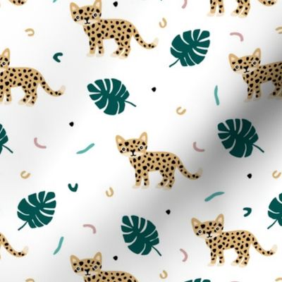 Dots and cats botanical jungle baby tiger wild cat panther yellow green