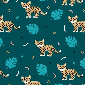 Dots and cats botanical night jungle baby tiger wild cat panther blue boys