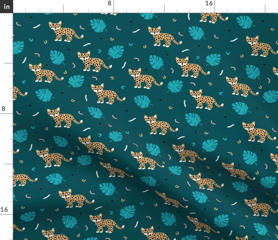 Dots and cats botanical night jungle baby tiger wild cat panther blue boys