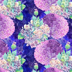 small dreamy bouquets hydrangeas purple blue watercolor