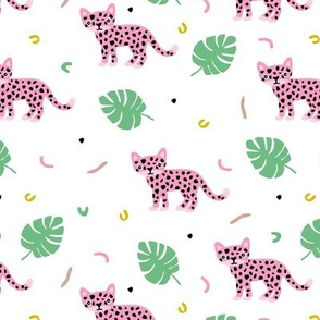 Dots and cats botanical night jungle baby tiger wild cat panther pink green girls