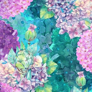 dreamy bouquets hydrangeas green aqua turquoise watercolor