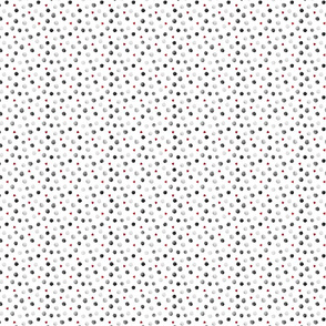 Watercolor dots and hearts in gray and red on white background