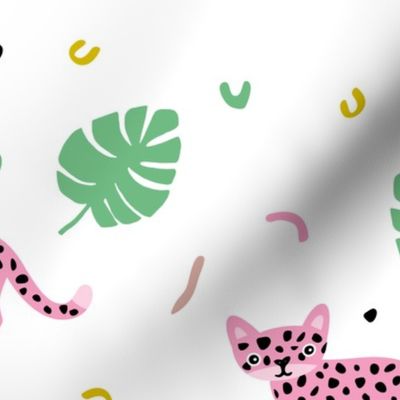 Dots and cats botanical jungle baby tiger wild cat panther pink green girls JUMBO XL